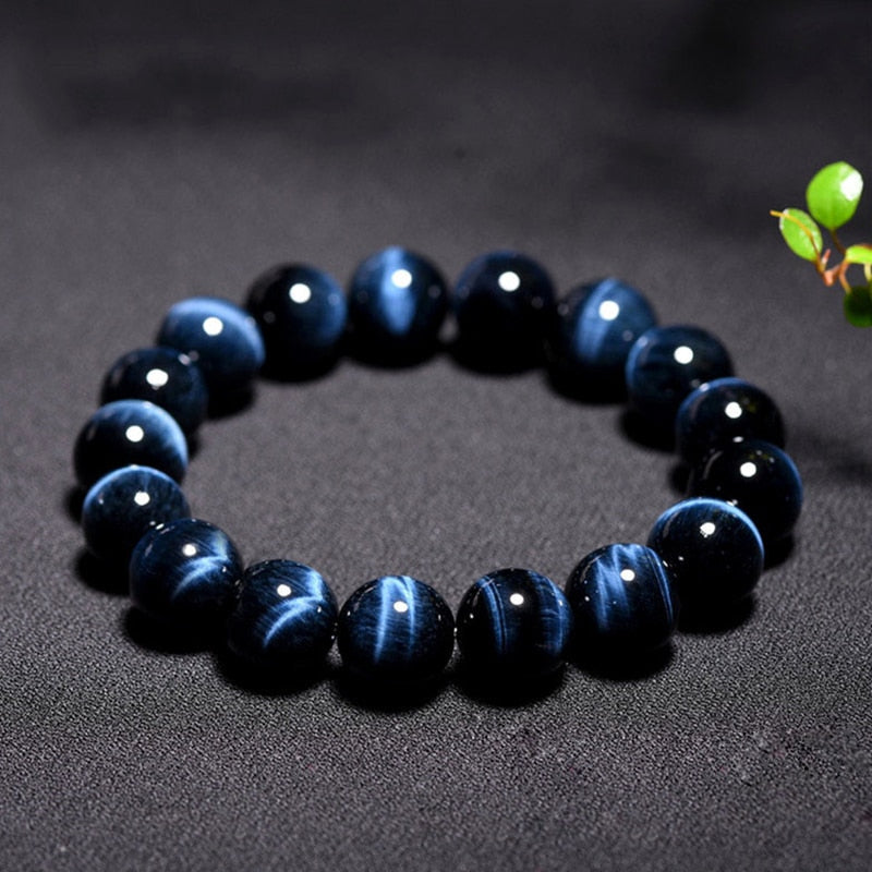 Bracelet perles homme en œil de tigre bleu