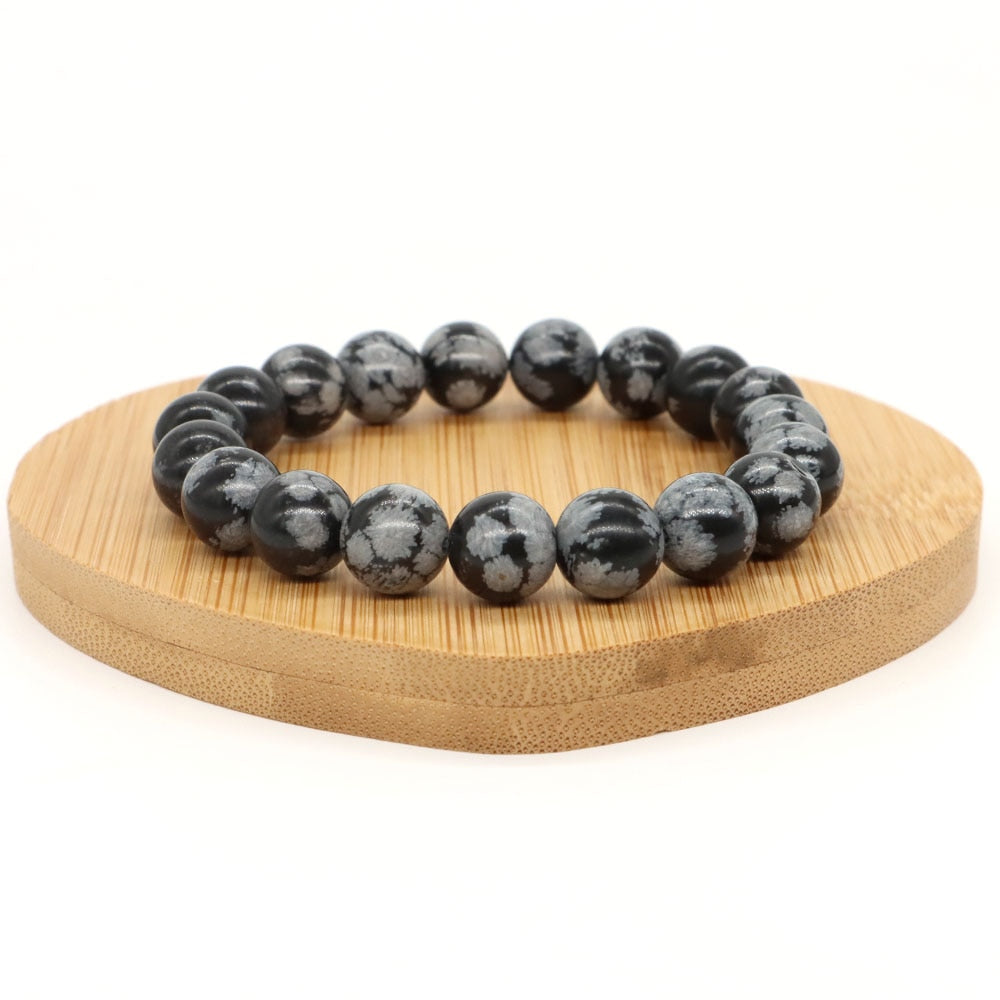 Bracelet perles homme noir avec flocons de neige