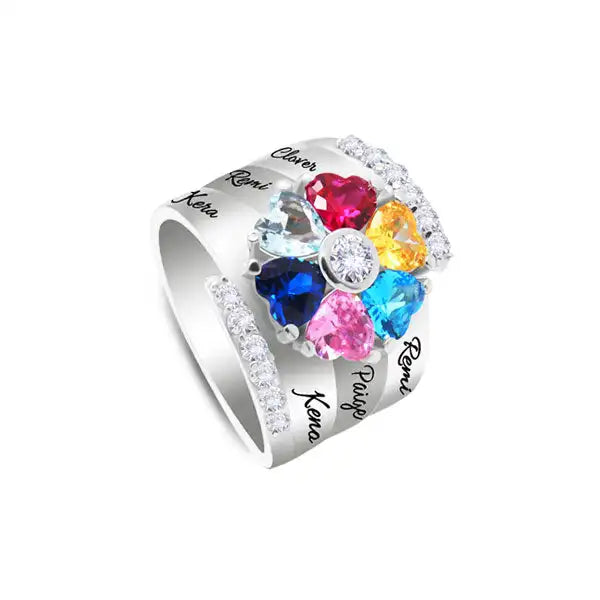 Bague personnalisée en pierre naturelle –  Fleur en argent"
