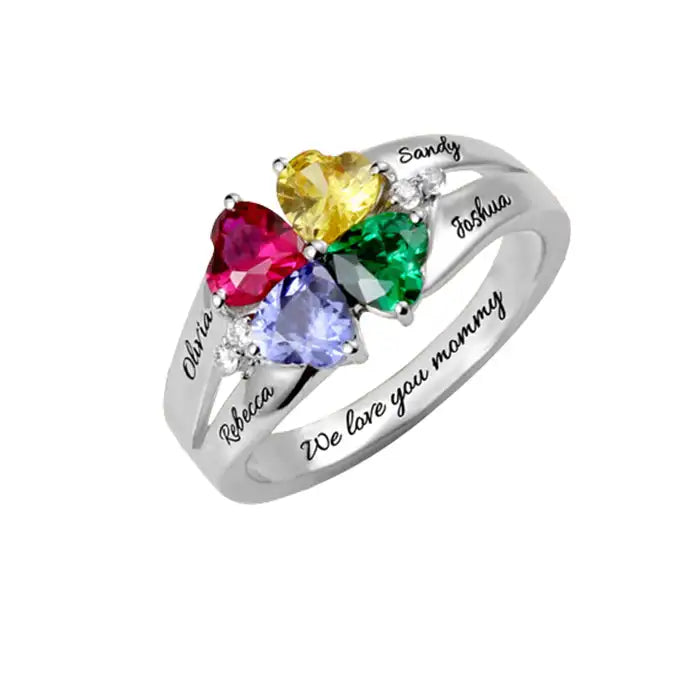 Bague personnalisée en pierre naturelle –  Fleur en argent"