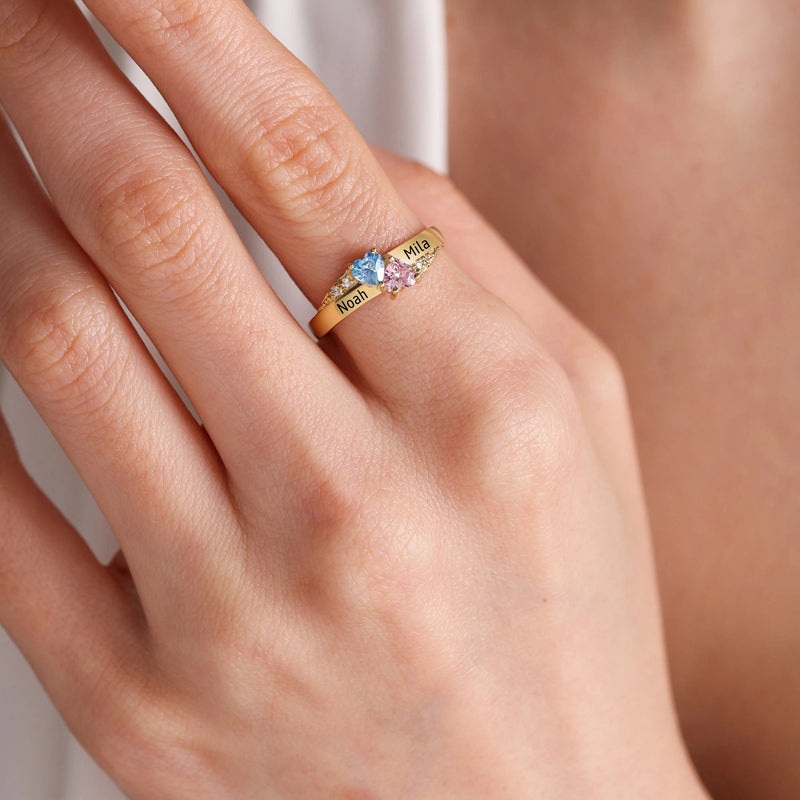 Bague personnalisée en pierre naturelle –  Fleur en argent"