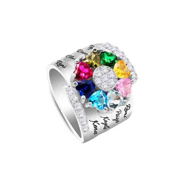 Bague personnalisée en pierre naturelle –  Fleur en argent"