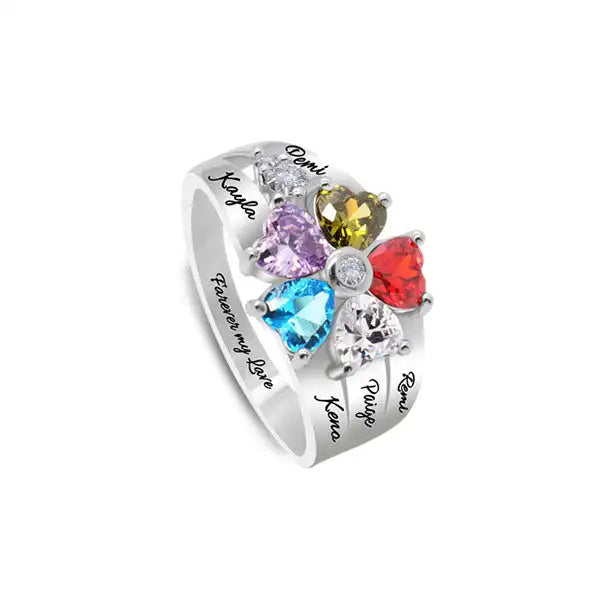 Bague personnalisée en pierre naturelle –  Fleur en argent"