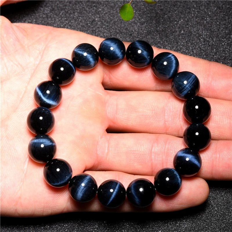 Bracelet perles homme en œil de tigre bleu