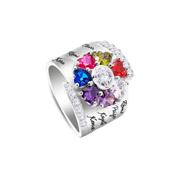 Bague personnalisée en pierre naturelle –  Fleur en argent"
