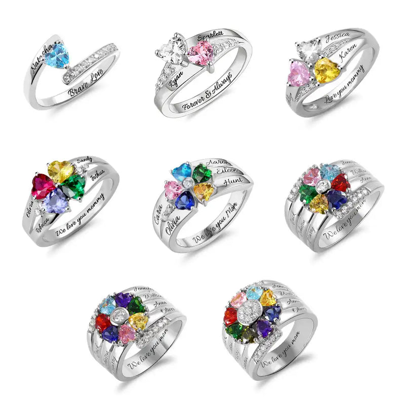 Bague personnalisée en pierre naturelle –  Fleur en argent"