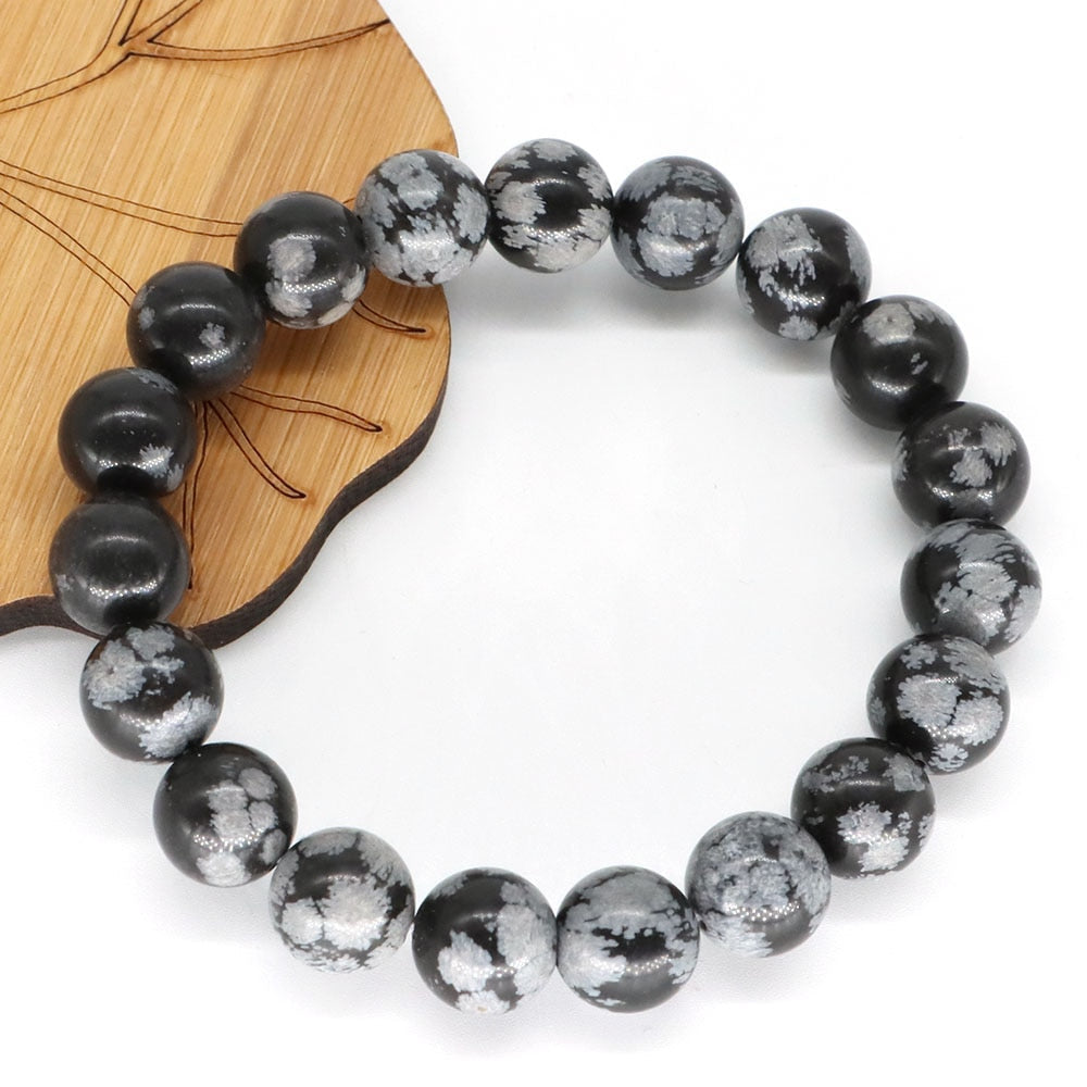 Bracelet perles homme noir avec flocons de neige