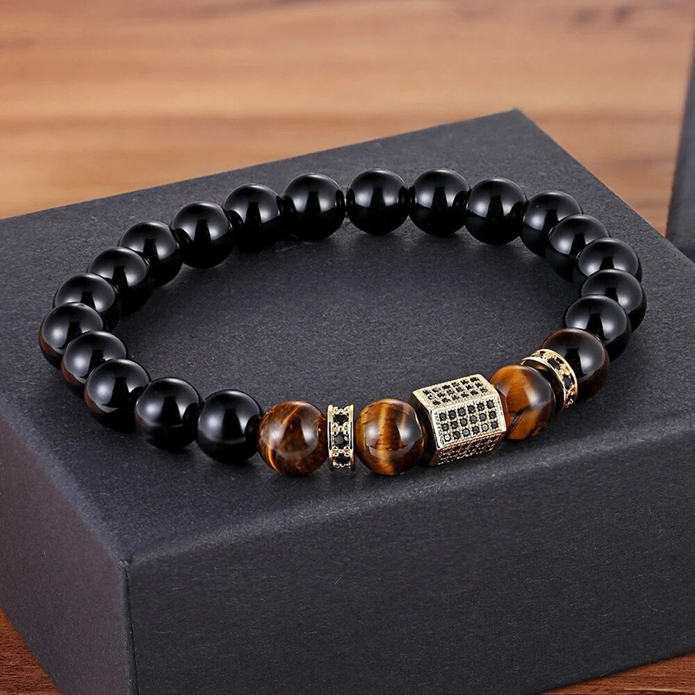 Bracelet perles homme en pierre Onyx