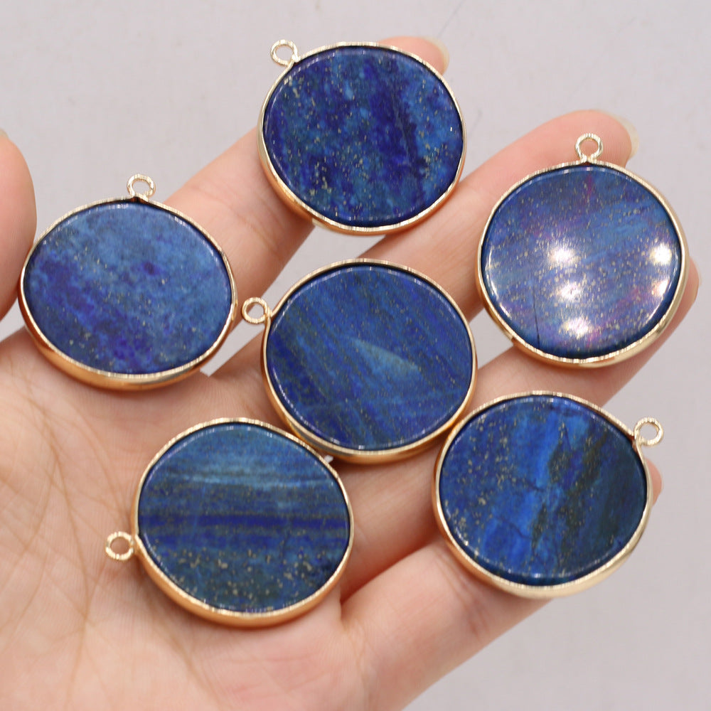 Natural round gold-plated edge black agate powder Dongling blue gold pendant