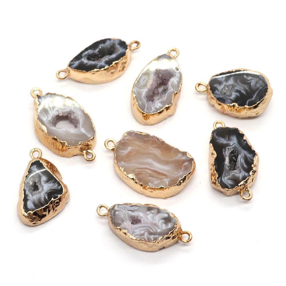 Pendentifs en Agate Naturelle avec Bord Doré