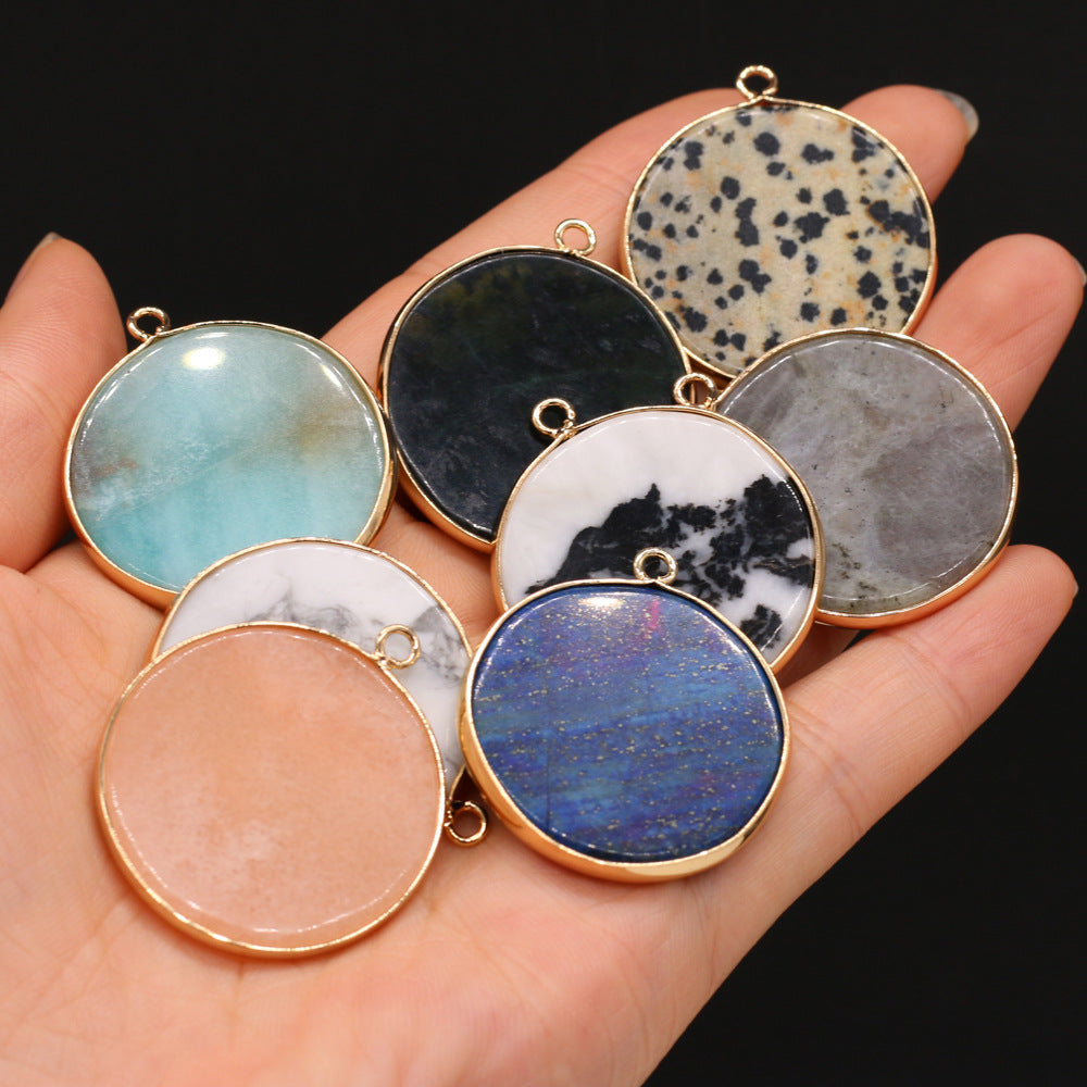 Natural round gold-plated edge black agate powder Dongling blue gold pendant