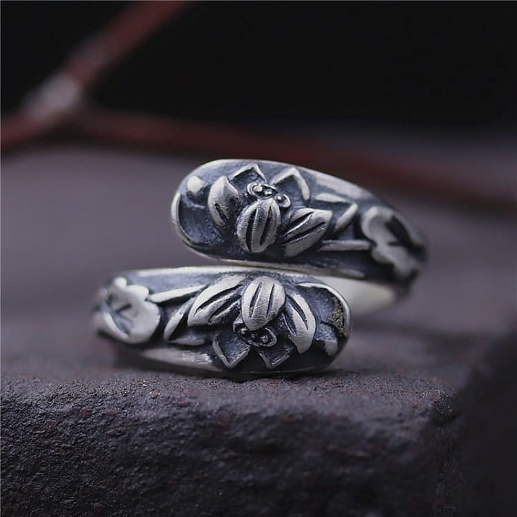 Bague Naissance du Lotus en Argent Sterling 900