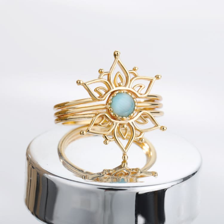 Bague Vintage Fleur de Lotus Amazonite