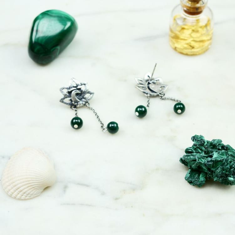 Boucles d'oreille de l'Infini Vert en malachite