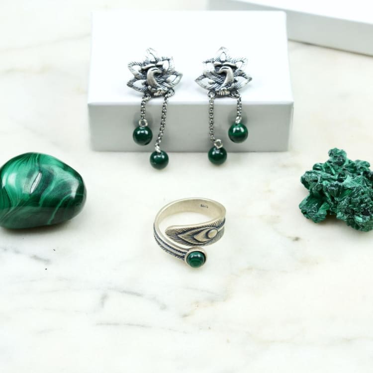 Boucles d'oreille de l'Infini Vert en malachite