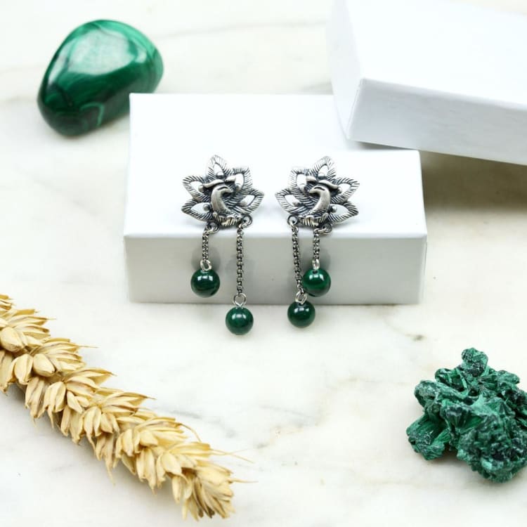 Boucles d'oreille de l'Infini Vert en malachite