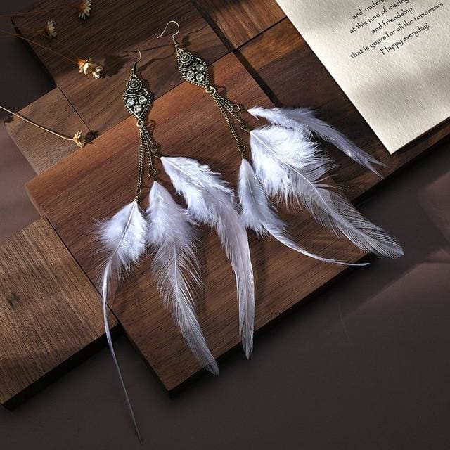 Boucles d'oreilles à plumes longues inspiration bohème