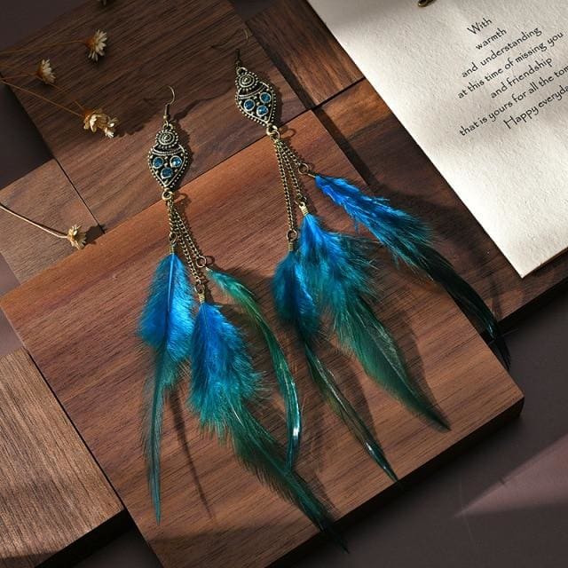 Boucles d'oreilles à plumes longues inspiration bohème