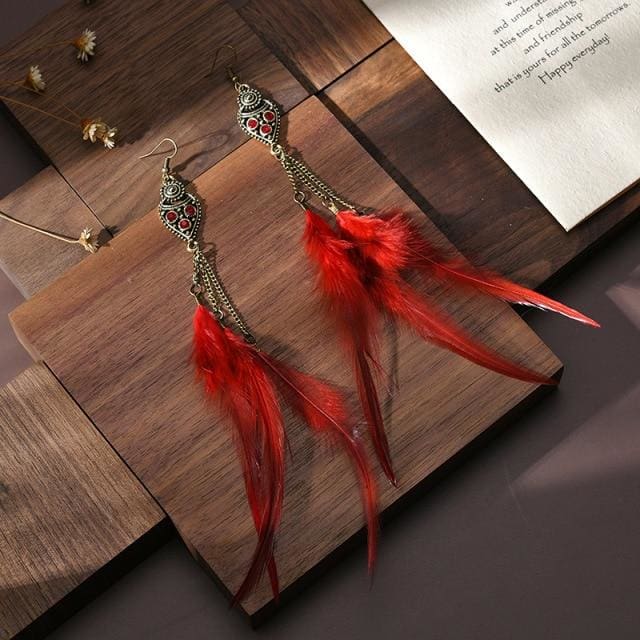 Boucles d'oreilles à plumes longues inspiration bohème