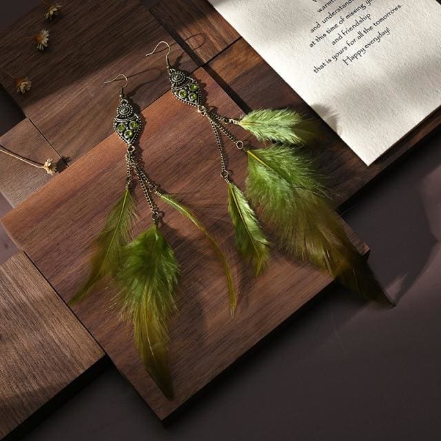 Boucles d'oreilles à plumes longues inspiration bohème