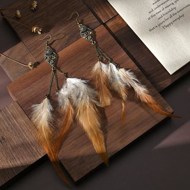 Boucles d'oreilles à plumes longues inspiration bohème