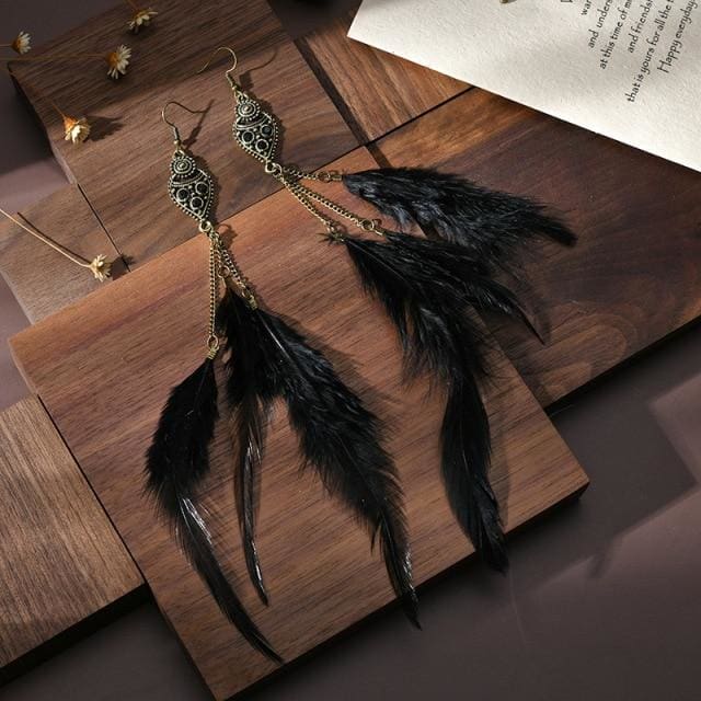 Boucles d'oreilles à plumes longues inspiration bohème