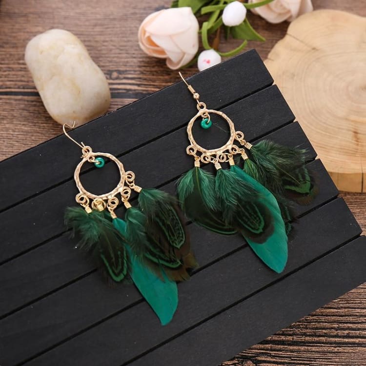 Boucles d'oreilles à plumes ' vert infini '