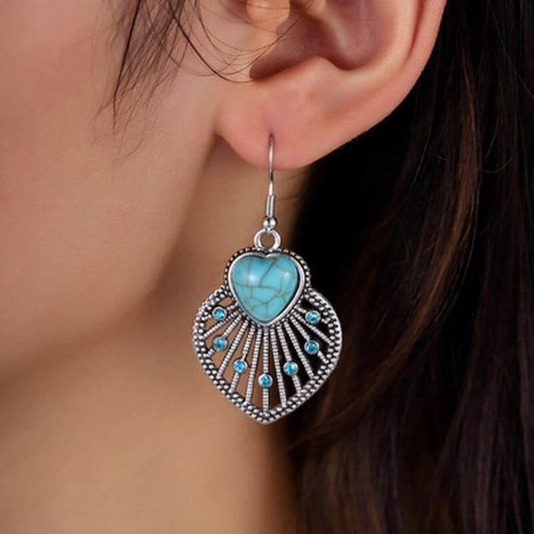 Boucles d'oreilles en forme de cœur en turquoise