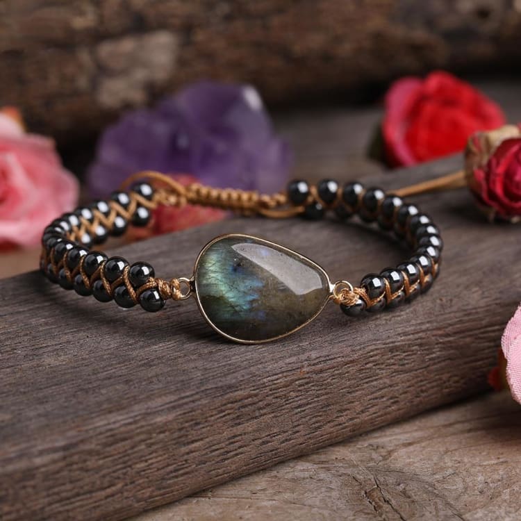 Bracelet 'Aurore Boréale' en Hématite et Labradorite