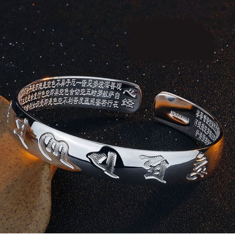 Bracelet bouddhiste avec lettres Sanskrit en argent tibétain