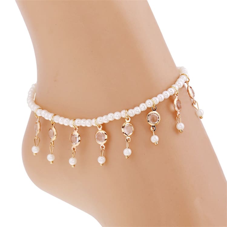 Bracelet de cheville avec perles et pendentifs en cristal