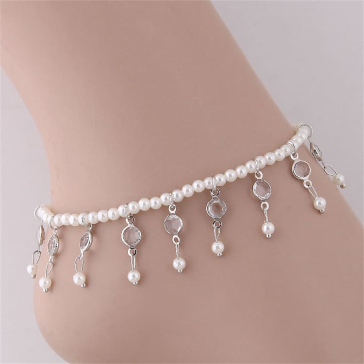 Bracelet de cheville avec perles et pendentifs en cristal