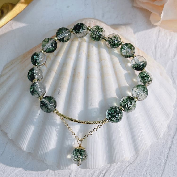 Bracelet de cheville en cristaux verts naturels