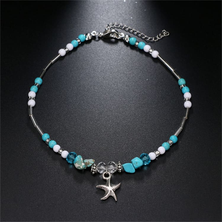 Bracelet de cheville étoile de mer en turquoise