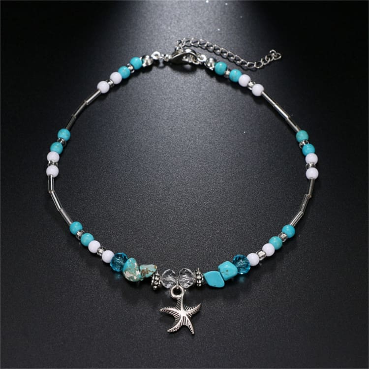 Bracelet de cheville étoile de mer en turquoise