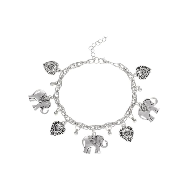 Bracelet de cheville vintage en forme d'éléphant et de cœur