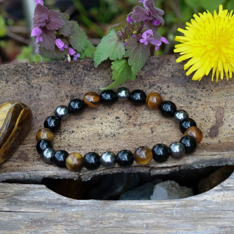 Bracelet «Protection et Harmonie» en oeil de tigre, obsidienne et Hématite