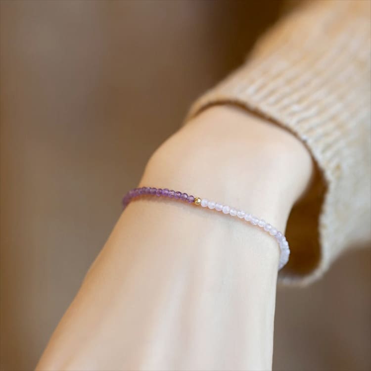 Bracelet fin en améthyste et quartz rose