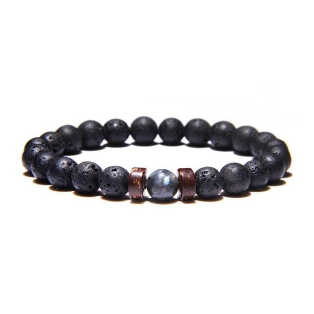 Bracelet pour homme en perle de lave et obsidienne