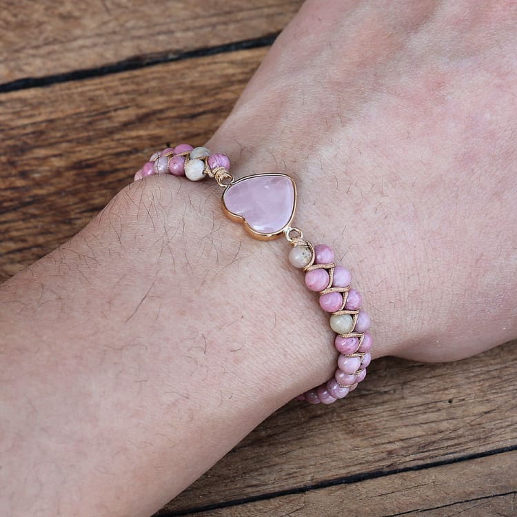 Bracelet tressé en Rhodonite