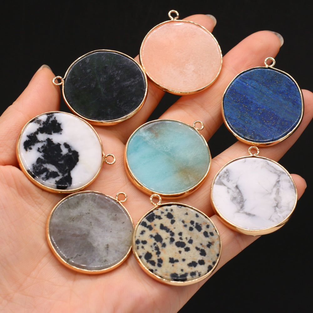 Natural round gold-plated edge black agate powder Dongling blue gold pendant