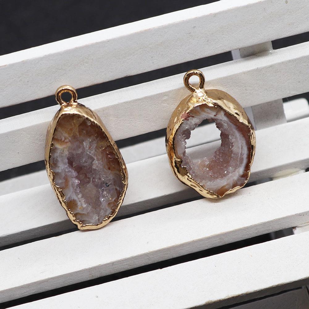 Pendentifs en Agate Naturelle avec Bord Doré
