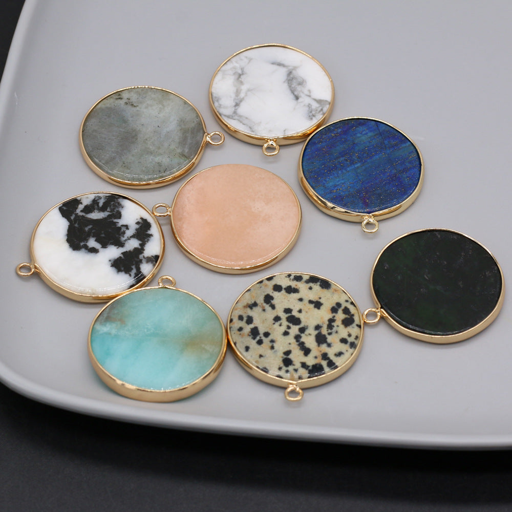 Natural round gold-plated edge black agate powder Dongling blue gold pendant