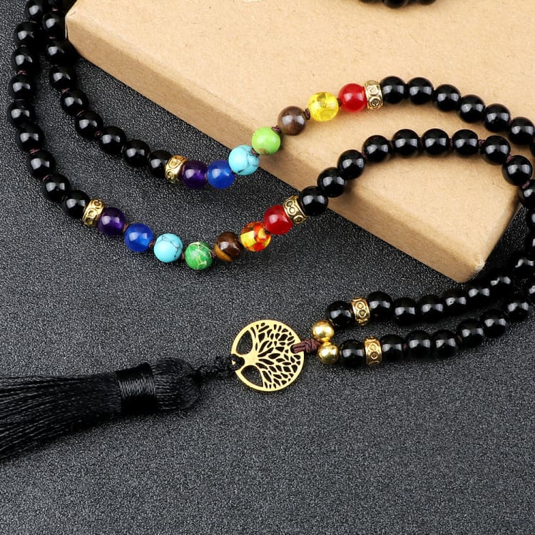 Collier 7 chakras noir