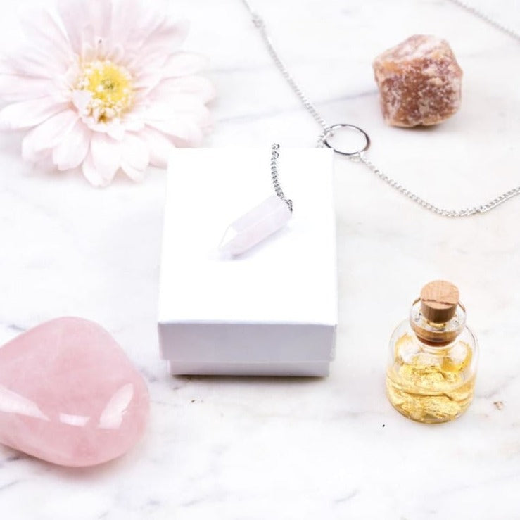 Collier du Pendule en Quartz Rose