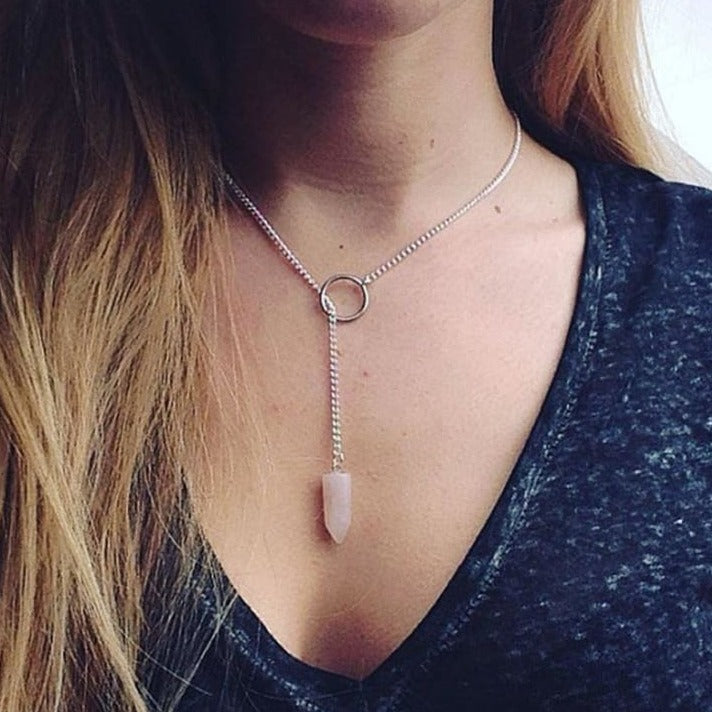 Collier du Pendule en Quartz Rose