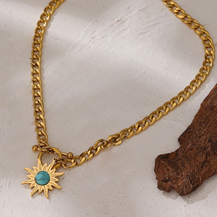 Collier pendentif soleil en Turquoise