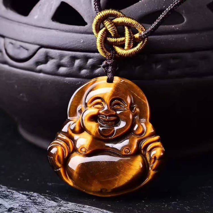 Collier tressé avec pendentif Bouddha en Oeil de Tigre