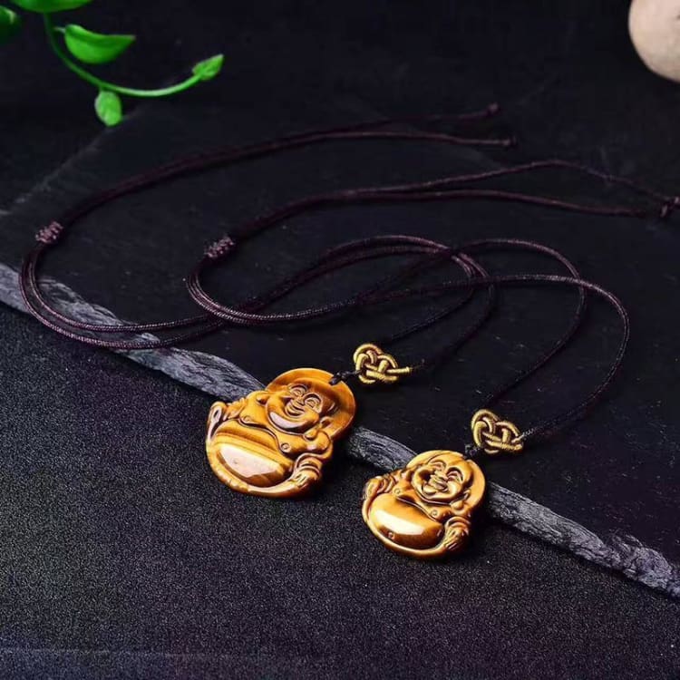 Collier tressé avec pendentif Bouddha en Oeil de Tigre