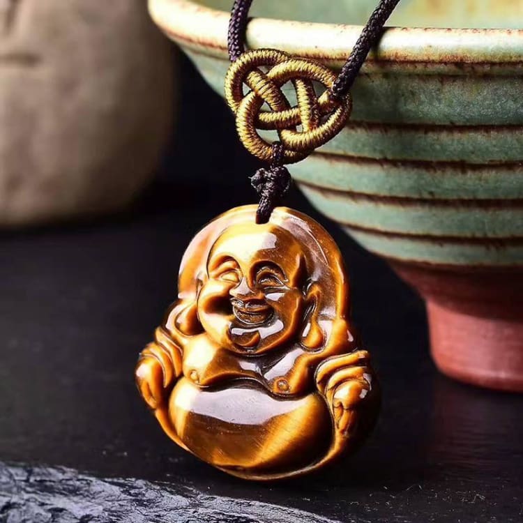 Collier tressé avec pendentif Bouddha en Oeil de Tigre